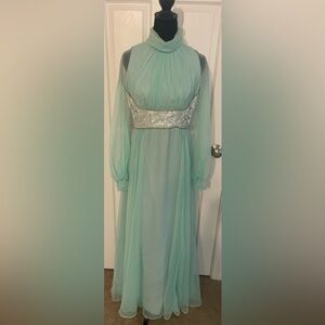 Real Vintage 1977 SZ 12 Dan‎ Lee Chiffon Mint Green Sheer Sleeve Dress
